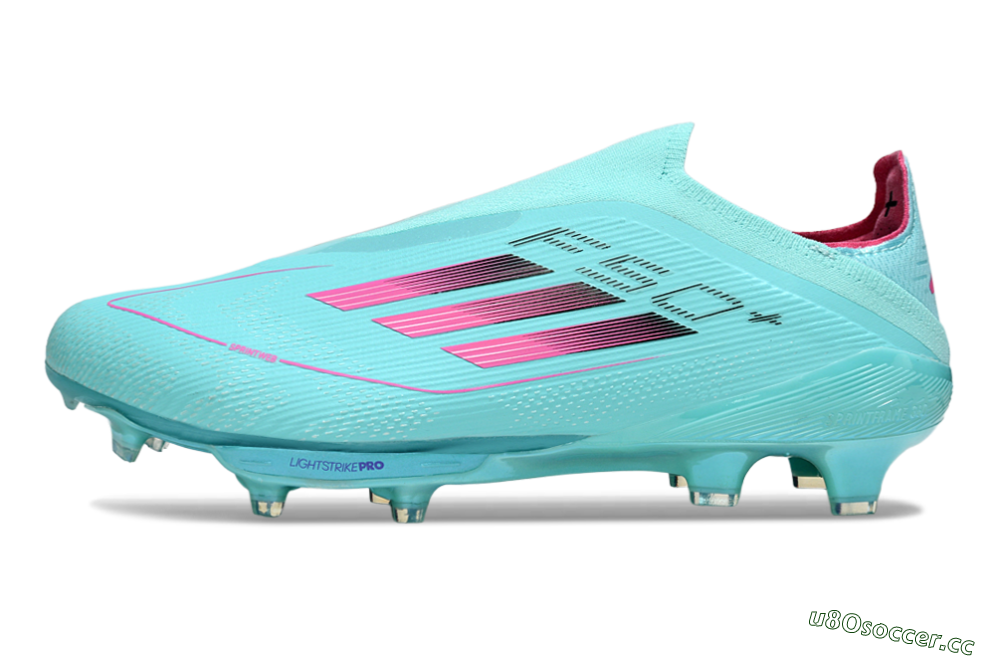 Men's Adidas F50+ Elite Lightstrike Pro Laceless FG Firm Ground Low-Tops Football Boots - Aqua/Coral Pink/Light Blue 0