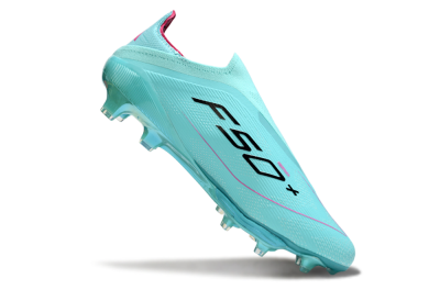 Men's Adidas F50+ Elite Lightstrike Pro Laceless FG Firm Ground Low-Tops Football Boots - Aqua/Coral Pink/Light Blue