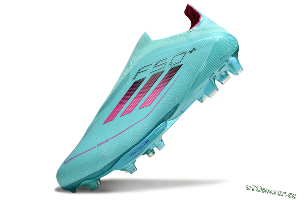 Men's Adidas F50+ Elite Lightstrike Pro Laceless FG Firm Ground Low-Tops Football Boots - Aqua/Coral Pink/Light Blue 5