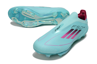 Men's Adidas F50+ Elite Lightstrike Pro Laceless FG Firm Ground Low-Tops Football Boots - Aqua/Coral Pink/Light Blue