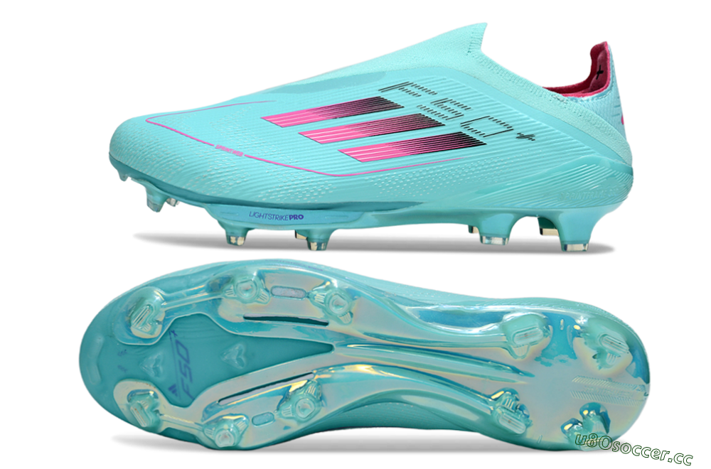 Men's Adidas F50+ Elite Lightstrike Pro Laceless FG Firm Ground Low-Tops Football Boots - Aqua/Coral Pink/Light Blue 1