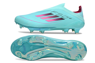 Men's Adidas F50+ Elite Lightstrike Pro Laceless FG Firm Ground Low-Tops Football Boots - Aqua/Coral Pink/Light Blue