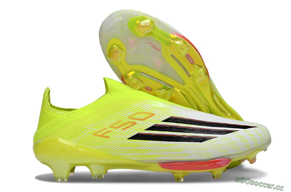 Men's Adidas F50+ Elite Lightstrike Pro Laceless FG Firm Ground Low-Tops Football Boots - Yellow/Lime Green/White 2