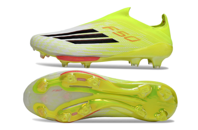 Men's Adidas F50+ Elite Lightstrike Pro Laceless FG Firm Ground Low-Tops Football Boots - Yellow/Lime Green/White