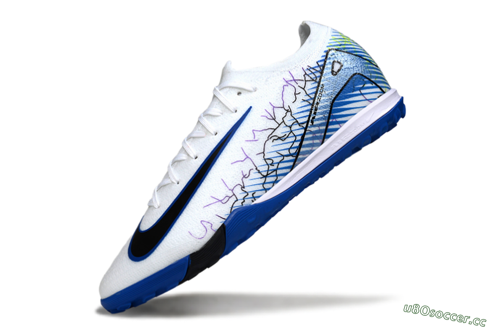 Unisex Nike Air Zoom Mercurial Vapor 16 Elite TF Artificial Turf Low-Tops Football Shoes - White/Electric Blue/Black 5