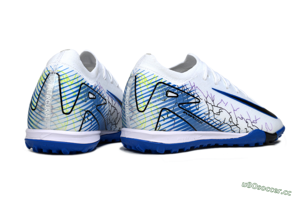 Unisex Nike Air Zoom Mercurial Vapor 16 Elite TF Artificial Turf Low-Tops Football Shoes - White/Electric Blue/Black 6