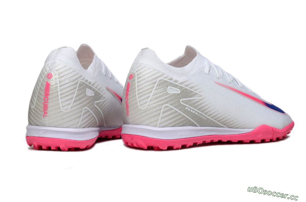 Unisex Nike Air Zoom Mercurial Vapor 16 Elite TF Artificial Turf Low-Tops Football Shoes - White/Neon Pink/Electric Blue 6