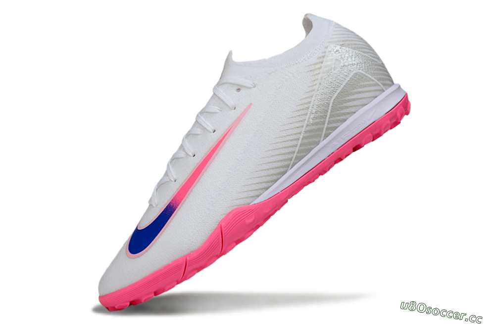 Unisex Nike Air Zoom Mercurial Vapor 16 Elite TF Artificial Turf Low-Tops Football Shoes - White/Neon Pink/Electric Blue 5