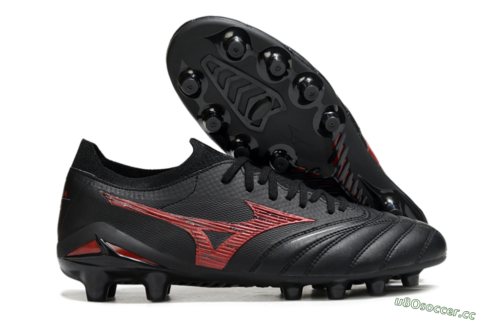 Men's Mizuno Morelia Neo 4 FG Firm Ground Low-Tops Football Boots - Black/Crimson Red/Jet Black 2