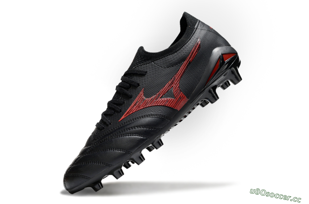 Men's Mizuno Morelia Neo 4 FG Firm Ground Low-Tops Football Boots - Black/Crimson Red/Jet Black 5