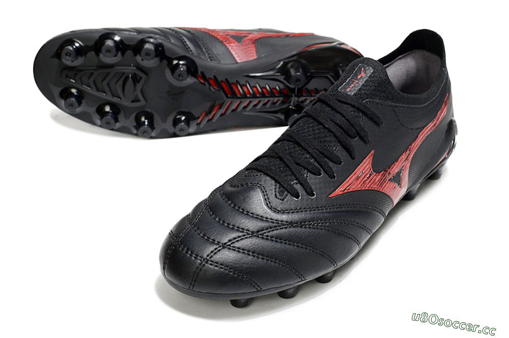 Men's Mizuno Morelia Neo 4 FG Firm Ground Low-Tops Football Boots - Black/Crimson Red/Jet Black 3