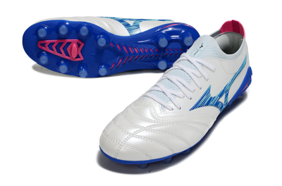Men's Mizuno Morelia Neo 4 FG Firm Ground Low-Tops Football Boots - White/Blue Ocean/Pink Accent
