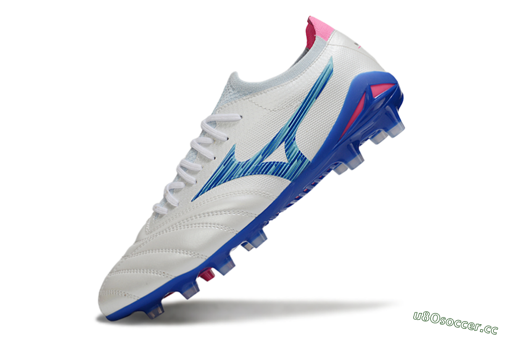 Men's Mizuno Morelia Neo 4 FG Firm Ground Low-Tops Football Boots - White/Blue Ocean/Pink Accent 5
