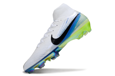 Unisex Nike Air Zoom Mercurial Superfly 10 Elite FG Firm Ground High-Tops Football Boots - White/Electric Blue/Neon Green