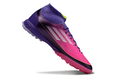 Men's Adidas F50 Pro Mid TF Artificial Turf High-Tops Football Shoes - Pink/Electric Pink/Deep Purple