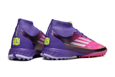 Men's Adidas F50 Pro Mid TF Artificial Turf High-Tops Football Shoes - Pink/Electric Pink/Deep Purple