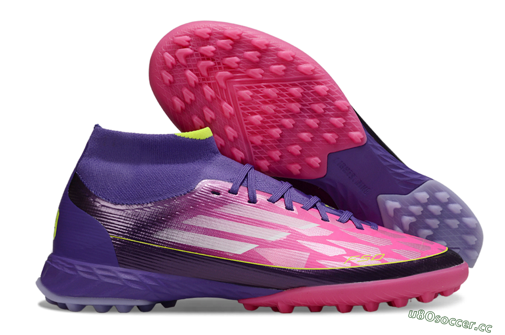 Men's Adidas F50 Pro Mid TF Artificial Turf High-Tops Football Shoes - Pink/Electric Pink/Deep Purple 2