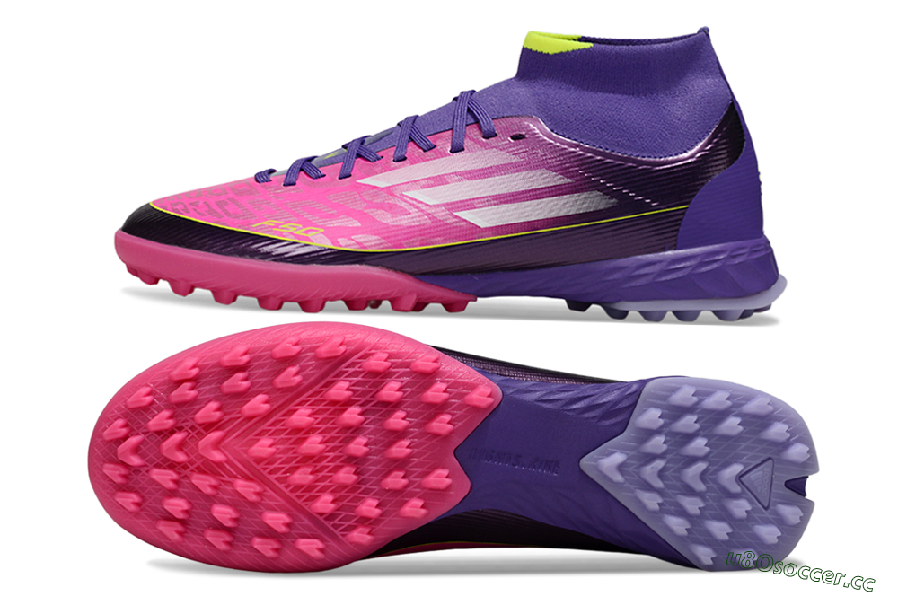 Men's Adidas F50 Pro Mid TF Artificial Turf High-Tops Football Shoes - Pink/Electric Pink/Deep Purple 1
