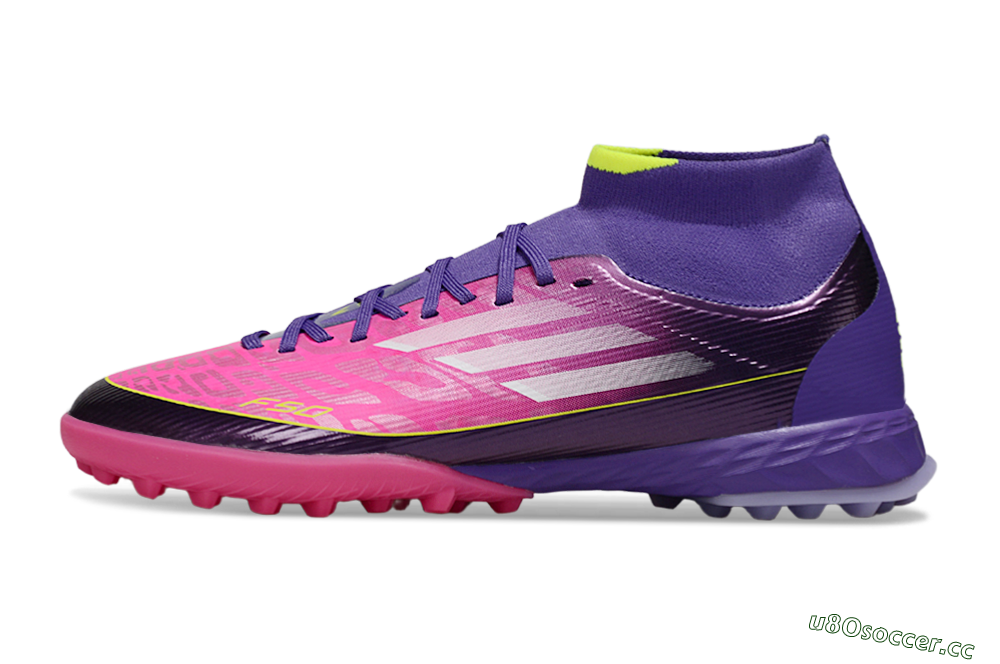 Men's Adidas F50 Pro Mid TF Artificial Turf High-Tops Football Shoes - Pink/Electric Pink/Deep Purple 0