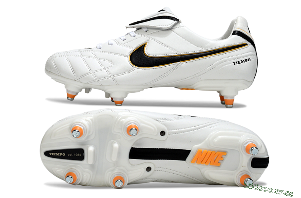 Men's Nike Tiempo Legend 10 Elite SG Soft Ground Low-Tops Football Boots - White/Black/Orange 1