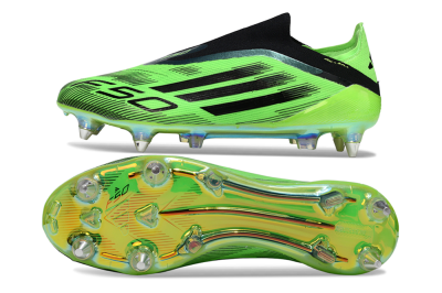 Men's Adidas F50 Elite Laceless SG Soft Ground Low-Tops Football Boots - Green/Lime Burst/Neon Glow