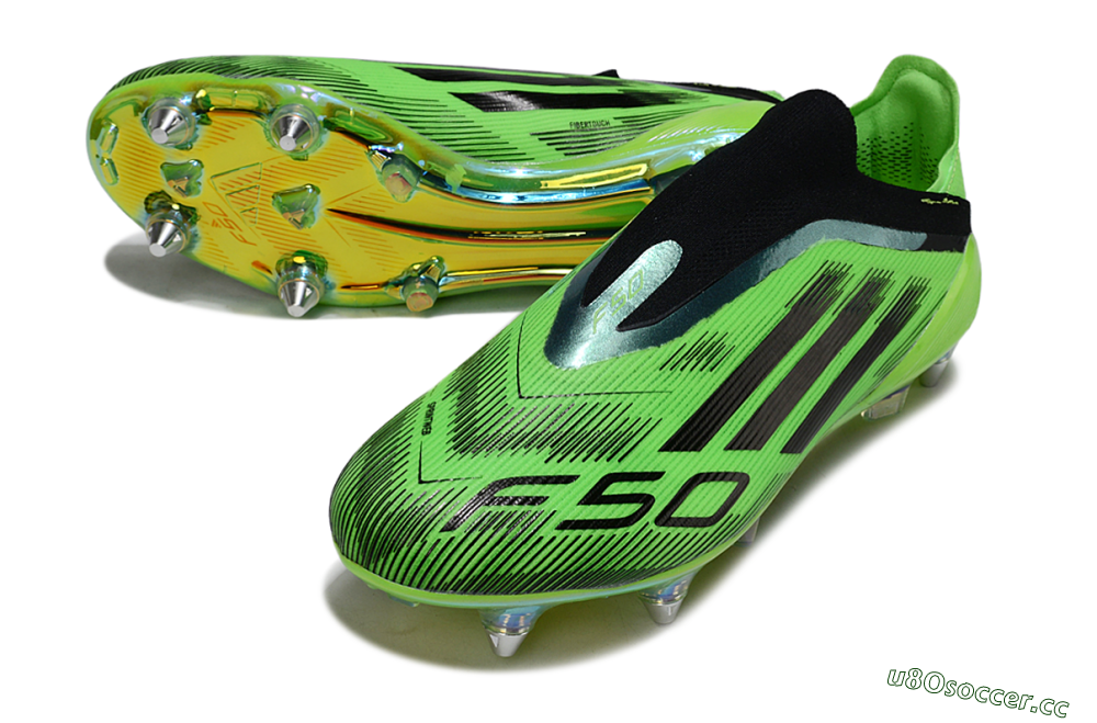 Men's Adidas F50 Elite Laceless SG Soft Ground Low-Tops Football Boots - Green/Lime Burst/Neon Glow 3