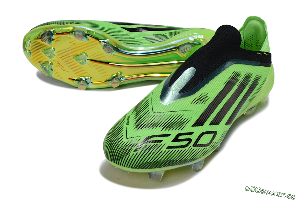 Unisex Adidas F50 Elite Laceless FG Firm Ground Low-Tops Football Boots - Green/Lime Burst/Electric Glow 3