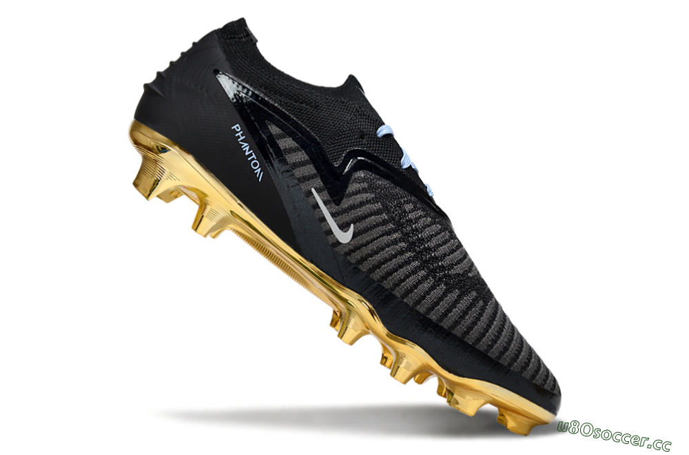 Unisex Nike Phantom 6 Low Elite FG Firm Ground Low-Tops Football Boots - Black/Light Blue/Gold 4