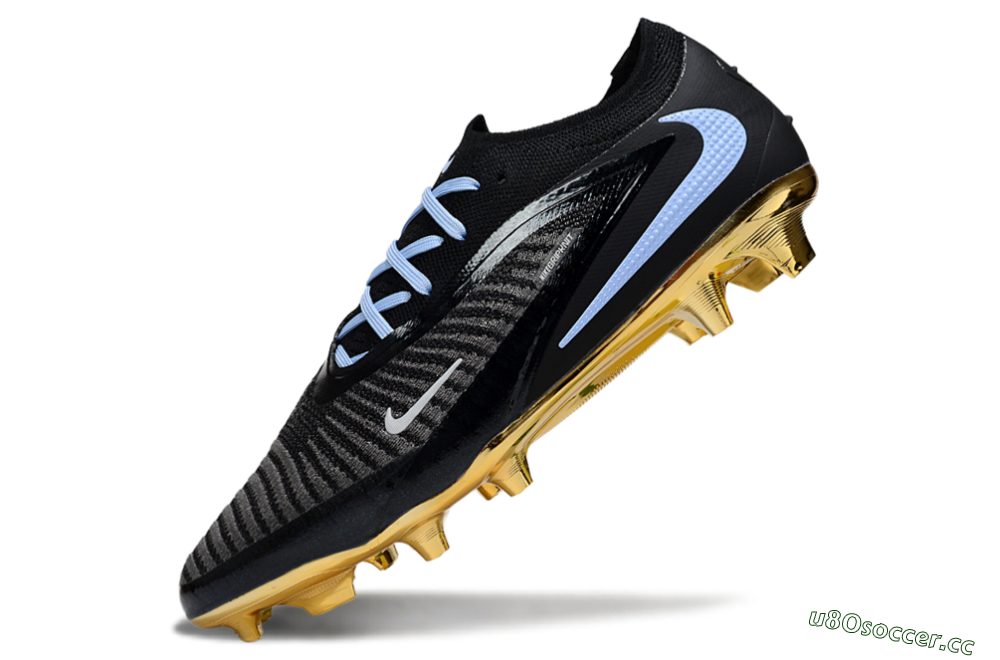 Unisex Nike Phantom 6 Low Elite FG Firm Ground Low-Tops Football Boots - Black/Light Blue/Gold 5