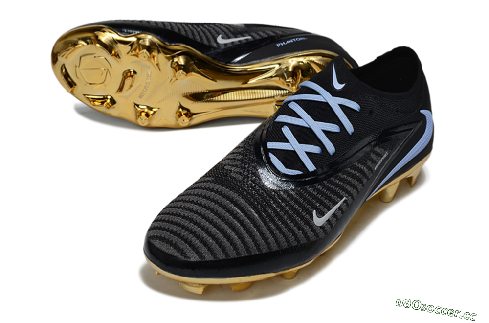 Unisex Nike Phantom 6 Low Elite FG Firm Ground Low-Tops Football Boots - Black/Light Blue/Gold 3