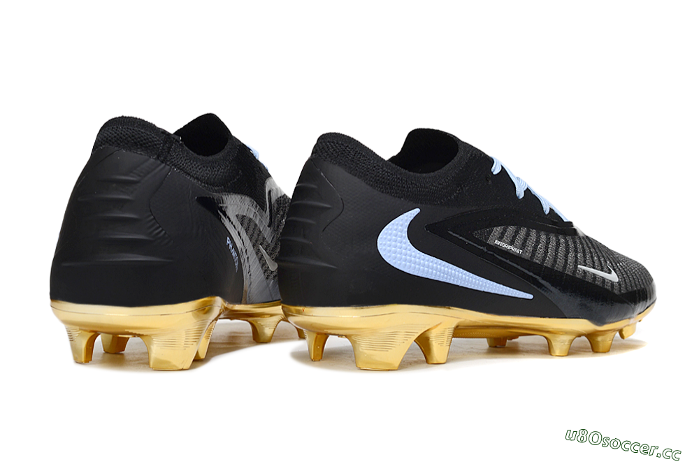 Unisex Nike Phantom 6 Low Elite FG Firm Ground Low-Tops Football Boots - Black/Light Blue/Gold 6