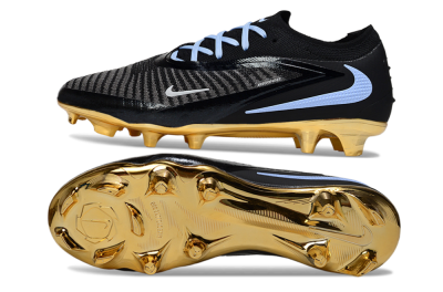 Unisex Nike Phantom 6 Low Elite FG Firm Ground Low-Tops Football Boots - Black/Light Blue/Gold