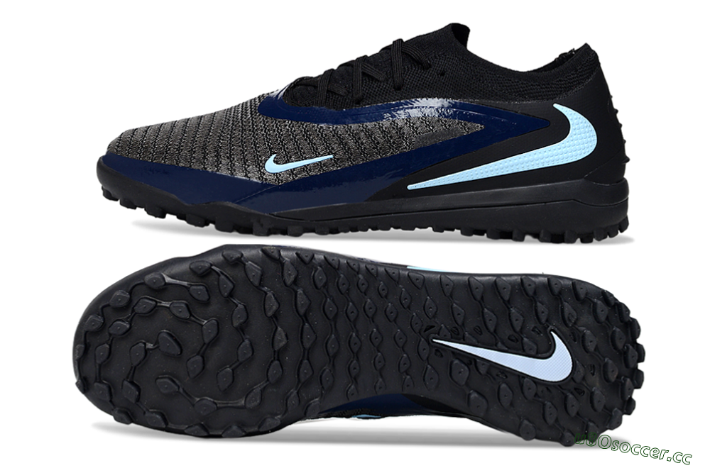 Unisex Nike Phantom 6 Low Elite TF Artificial Turf Low-Tops Football Shoes - Black/Navy Blue/Light Blue 1