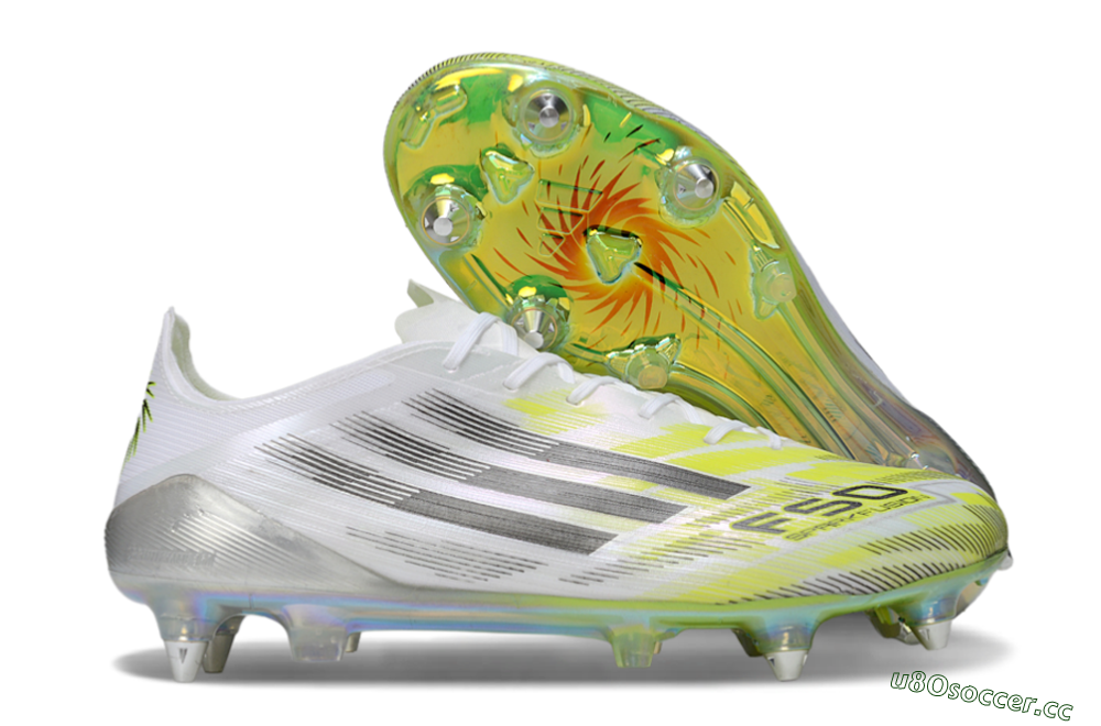 Unisex Adidas F50 Elite FG Firm Ground Low-Tops Football Boots - White/Electric Green/Silver 2