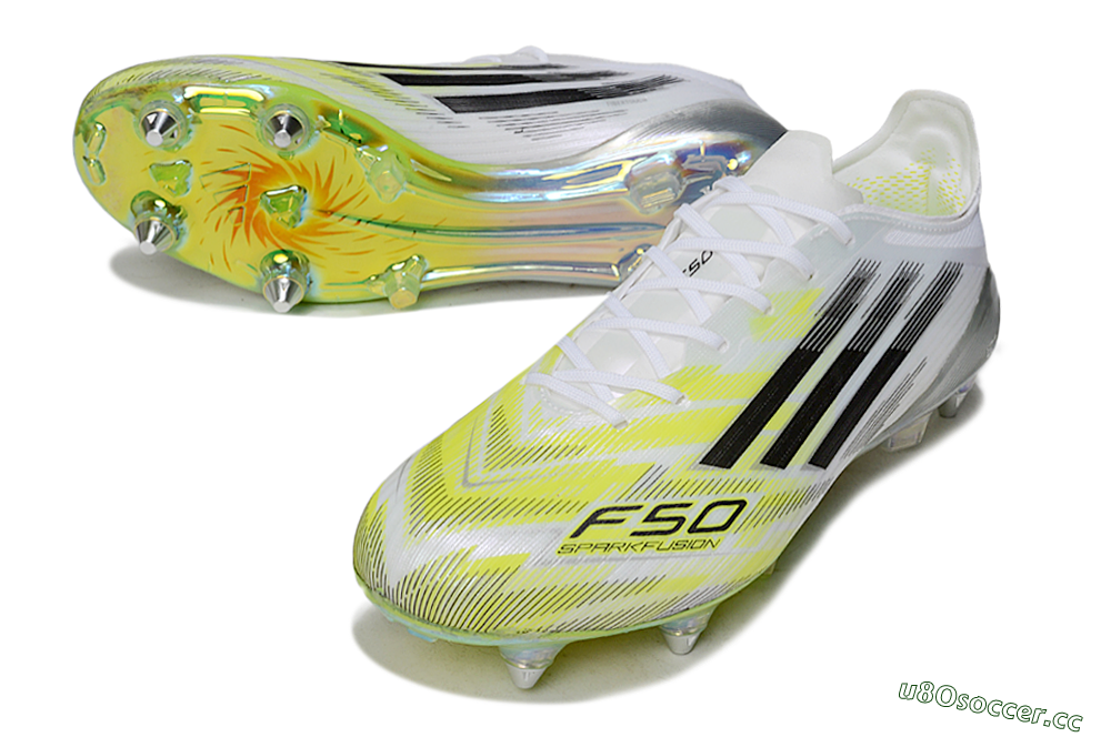 Unisex Adidas F50 Elite FG Firm Ground Low-Tops Football Boots - White/Electric Green/Silver 3