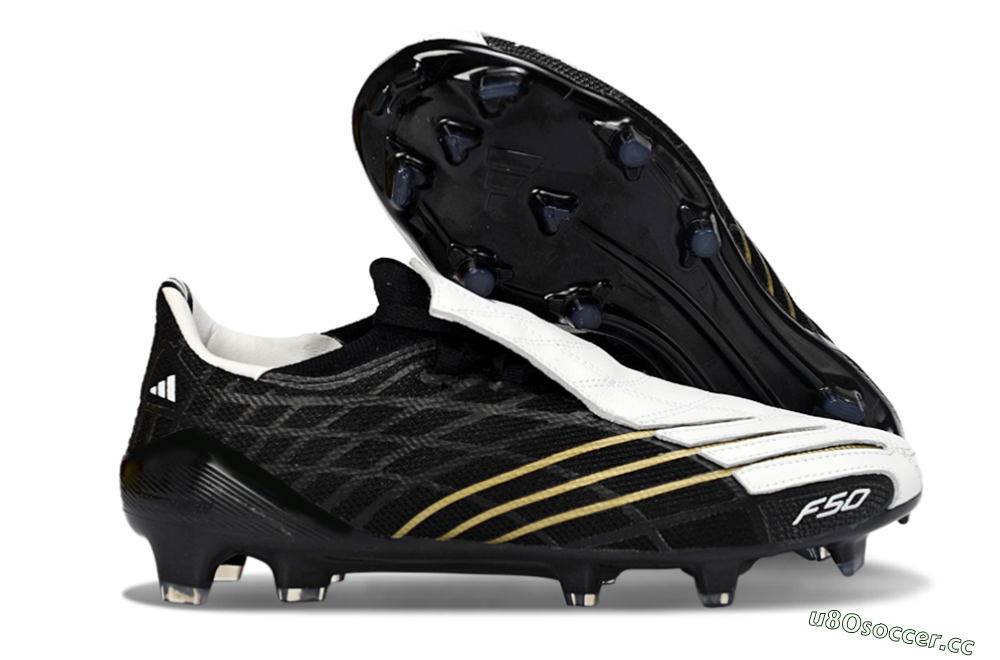 Unisex Adidas F50 Elite FG Firm Ground Low-Tops Football Boots - Black/Classic White/Gold Accent 2