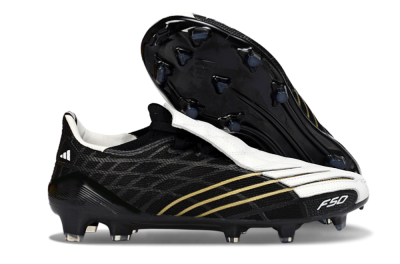 Unisex Adidas F50 Elite FG Firm Ground Low-Tops Football Boots - Black/Classic White/Gold Accent
