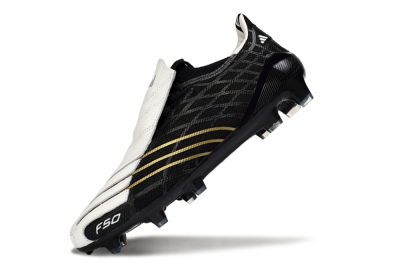 Unisex Adidas F50 Elite FG Firm Ground Low-Tops Football Boots - Black/Classic White/Gold Accent