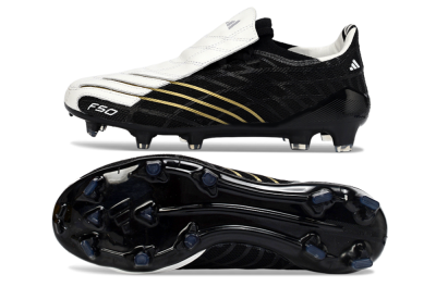 Unisex Adidas F50 Elite FG Firm Ground Low-Tops Football Boots - Black/Classic White/Gold Accent
