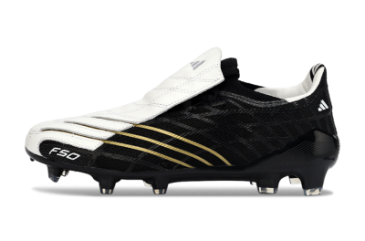 Unisex Adidas F50 Elite FG Firm Ground Low-Tops Football Boots - Black/Classic White/Gold Accent