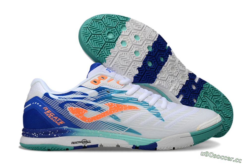 Men's Joma Top Flex IC Indoor & Futsal Low-Tops Football Shoes - White/Aqua Blue/Coral Orange 2