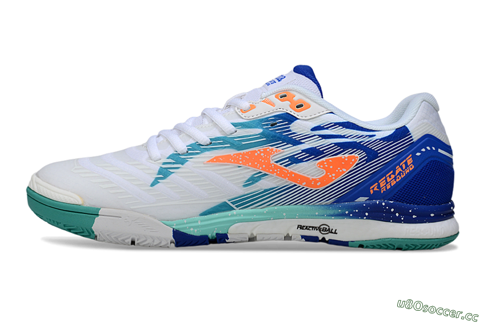 Men's Joma Top Flex IC Indoor & Futsal Low-Tops Football Shoes - White/Aqua Blue/Coral Orange 0