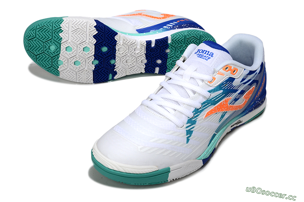 Men's Joma Top Flex IC Indoor & Futsal Low-Tops Football Shoes - White/Aqua Blue/Coral Orange 3