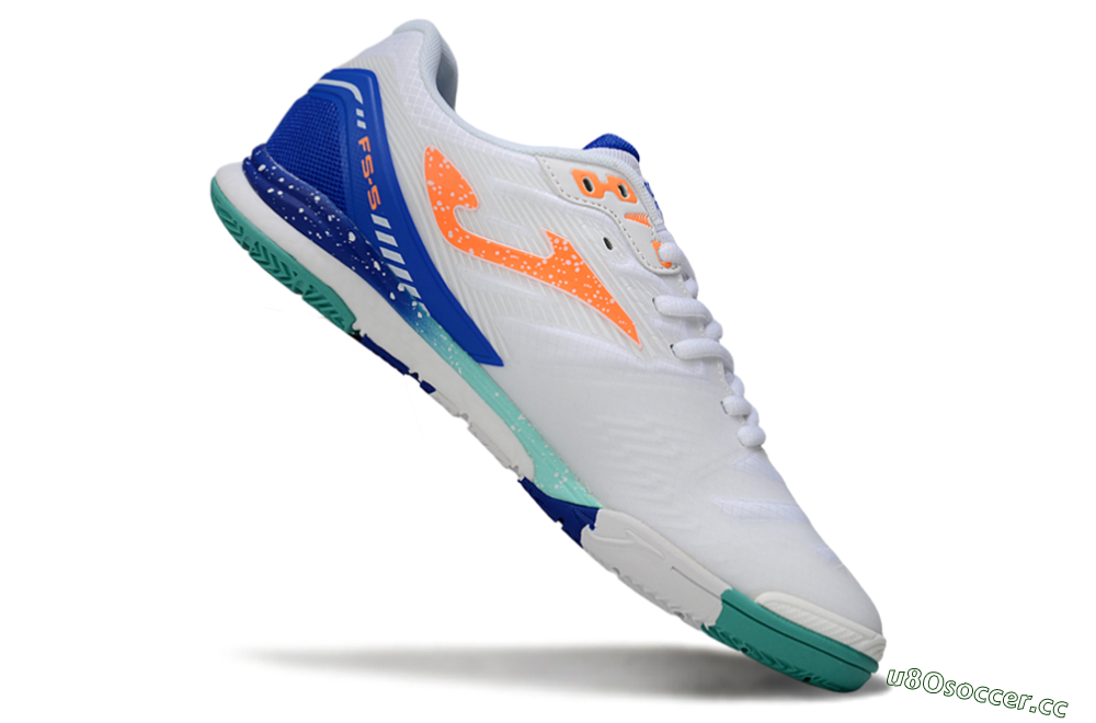 Men's Joma Top Flex IC Indoor & Futsal Low-Tops Football Shoes - White/Aqua Blue/Coral Orange 4