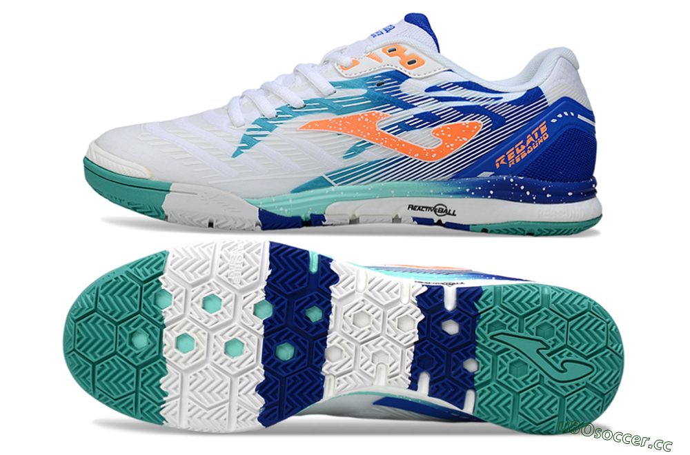 Men's Joma Top Flex IC Indoor & Futsal Low-Tops Football Shoes - White/Aqua Blue/Coral Orange 1