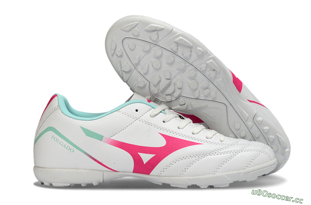 Men's Mizuno Morelia Neo 4 TF Artificial Turf Low-Tops Football Shoes - White/Soft Pink/Turquoise 2
