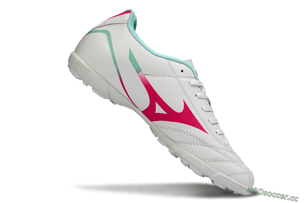 Men's Mizuno Morelia Neo 4 TF Artificial Turf Low-Tops Football Shoes - White/Soft Pink/Turquoise 4