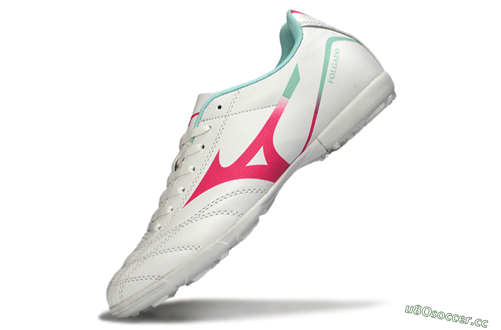 Men's Mizuno Morelia Neo 4 TF Artificial Turf Low-Tops Football Shoes - White/Soft Pink/Turquoise 5