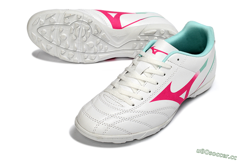 Men's Mizuno Morelia Neo 4 TF Artificial Turf Low-Tops Football Shoes - White/Soft Pink/Turquoise 3
