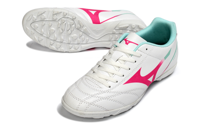 Men's Mizuno Morelia Neo 4 TF Artificial Turf Low-Tops Football Shoes - White/Soft Pink/Turquoise